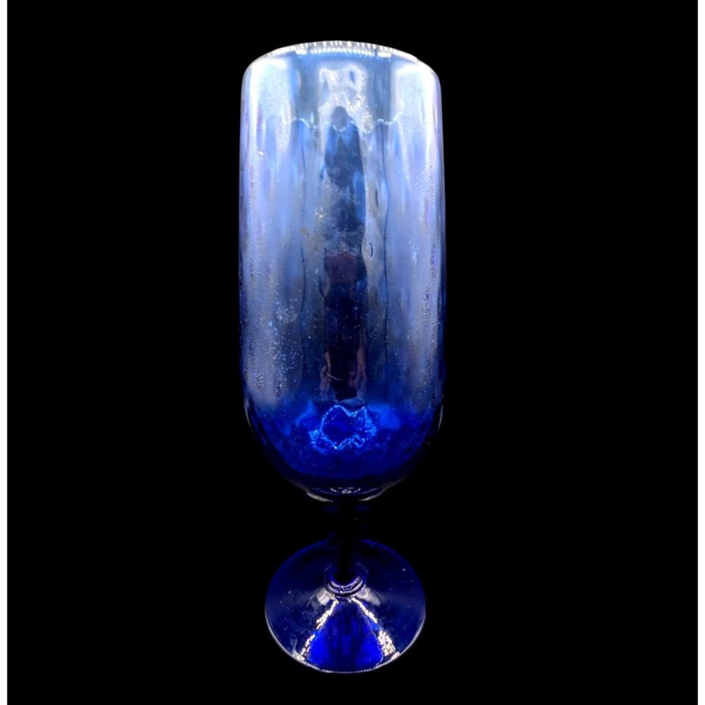 Vintage EMPOLI Italian Optic Art Glass Vase Cobalt Blue Twist Stem Footed 11”
